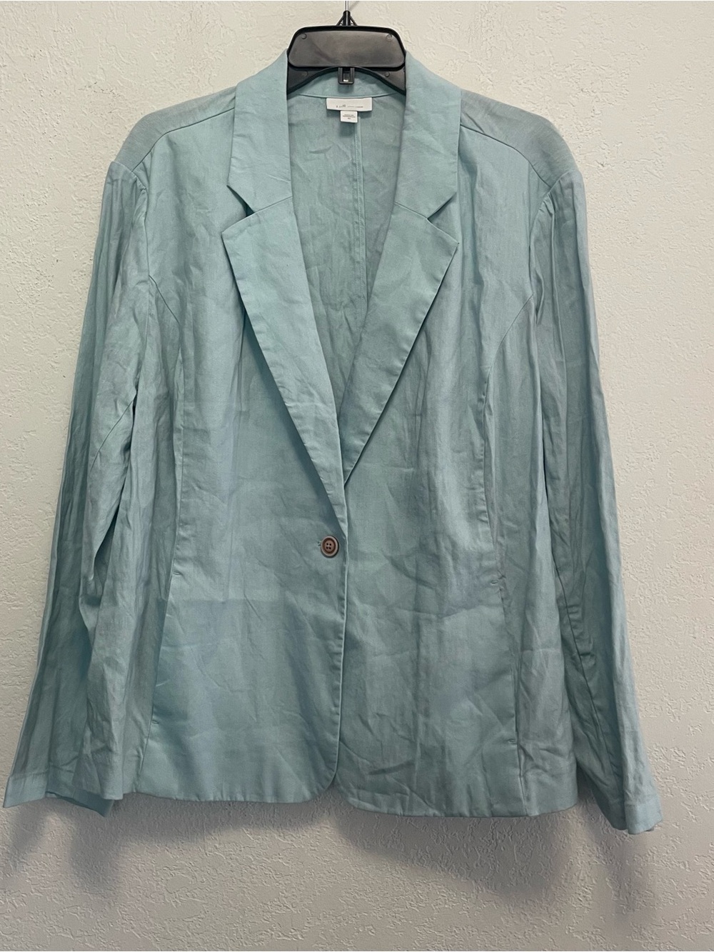 J Jill Love Linen Blazer Womens 2X Jacket Light Blue Linen Blend One Button